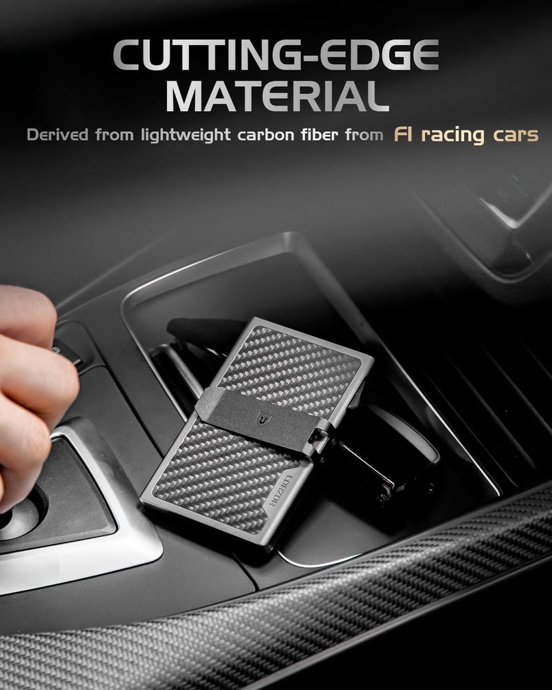 LORZOR Carbon Fiber Wallet for Men, 0.3IN Ultra-slim Minimalist Card Holder with Money Clip, Trigger Button for Quick Card Access, Ultra-light Aerospace Aluminum, RFID-Blocking, Gift Box - Image 5